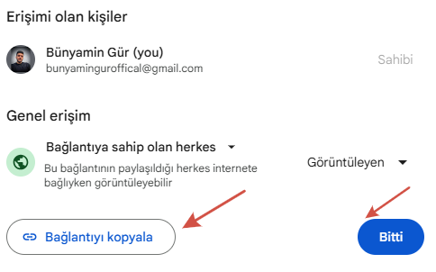 Google Drive Dosya Paylaşma
